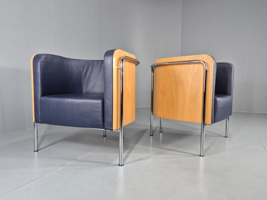 2 Vintage Lounge Chairs Thonet Blue Leather Chrome Zschocke Design EB11917 MNOR0