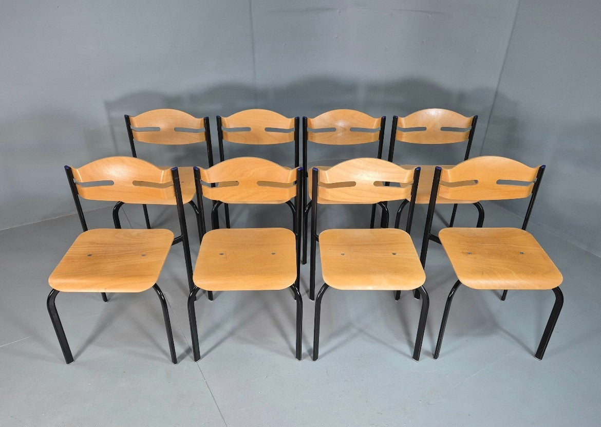 8 Stacking Chairs Danish Plywood and Metal Vintage Retro EB7277 MSTA3