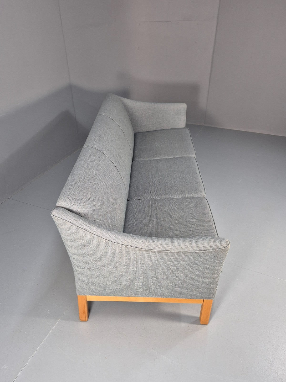 Mid Century Three Seater Sofa Blue wool Oak Base 1980s Retro  EB10398 M3SS11