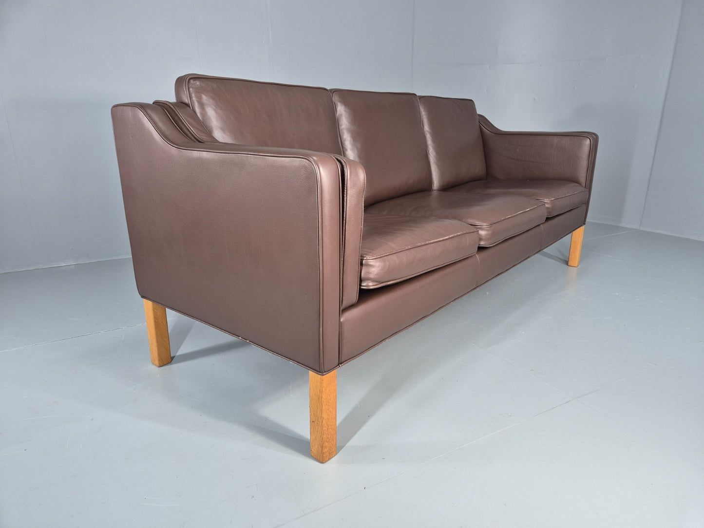 Vintage Danish 3 Seat Sofa Brown Leather Mogensen Style 1980s Retro EB10523 M3SS10