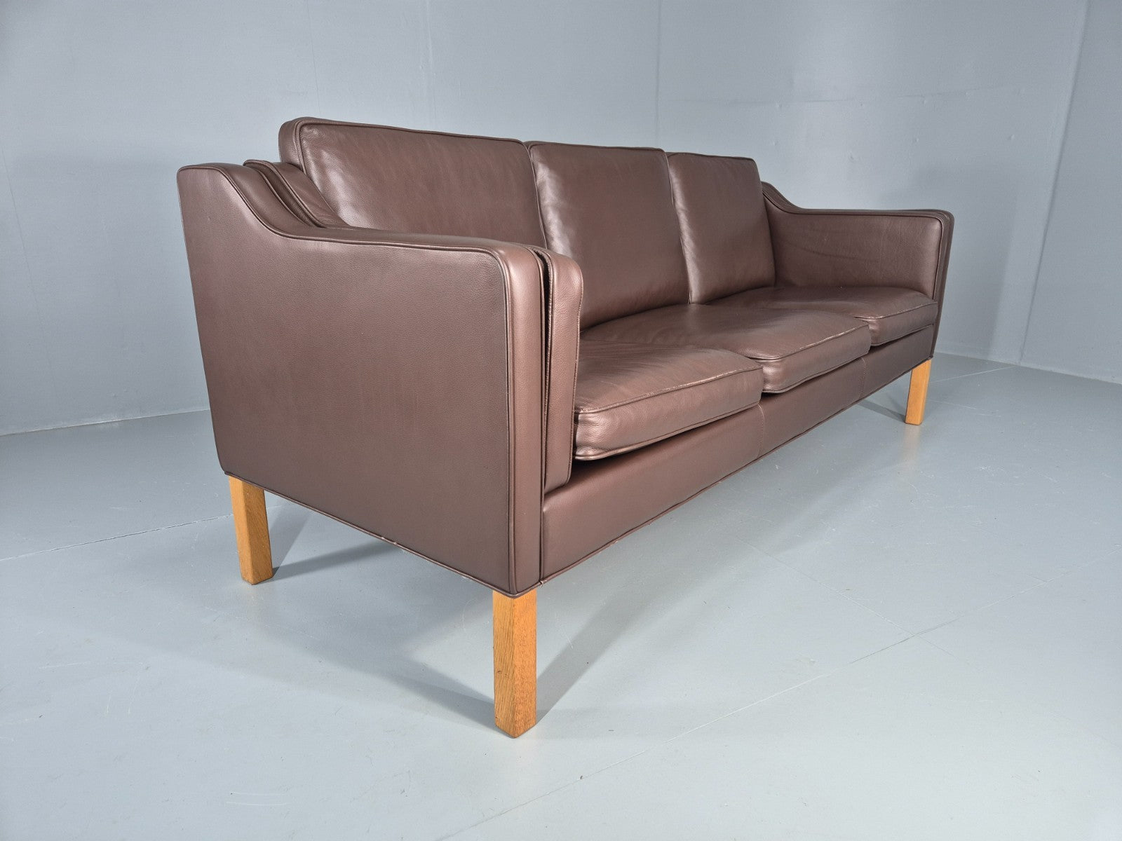 Vintage Danish 3 Seat Sofa Brown Leather Mogensen Style 1980s Retro EB10523 M3SS10