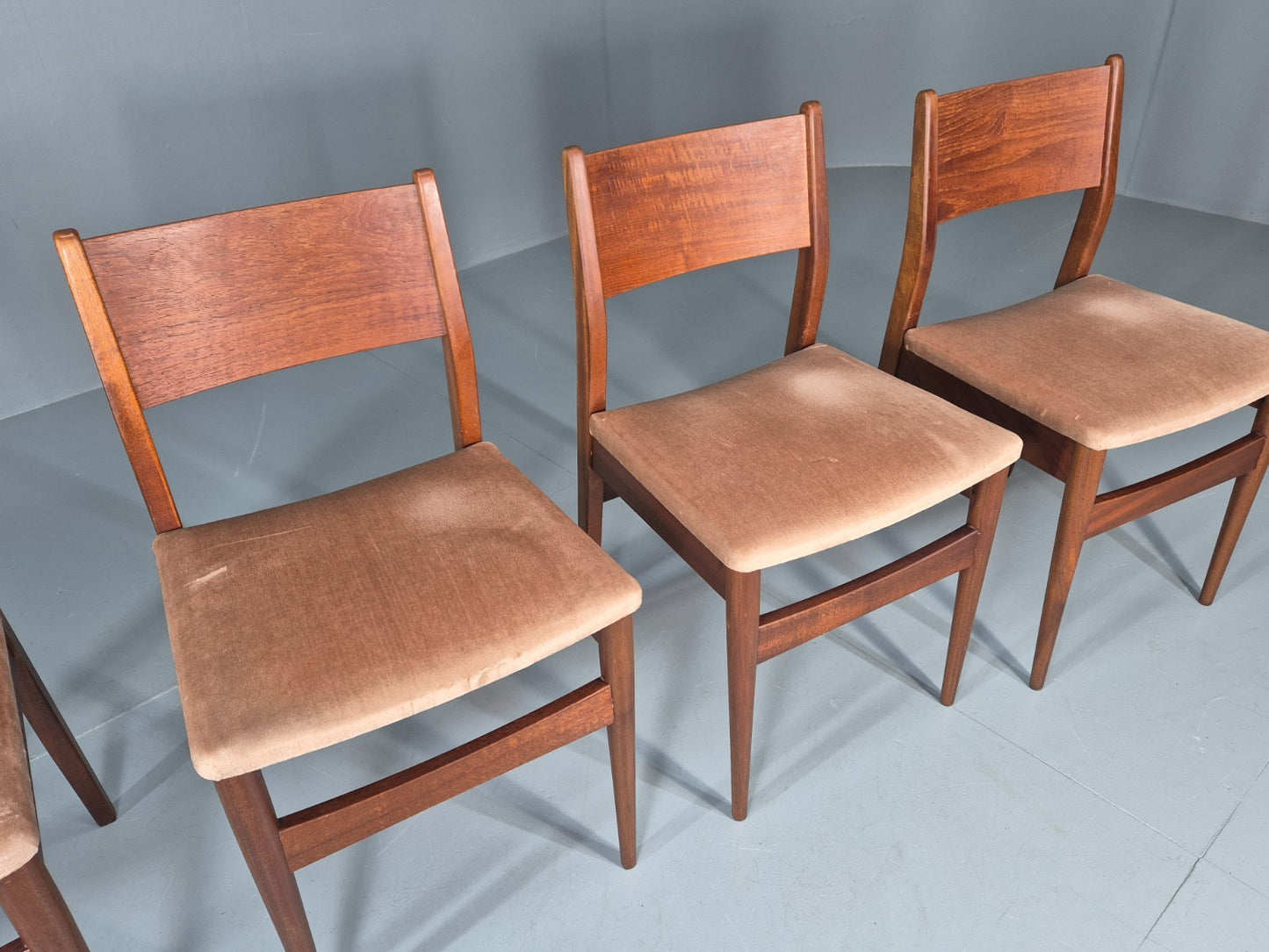4 Vintage Teak Dining Chairs 1960s Retro Pinky Brown Velour MCM EB11605 MDIN3