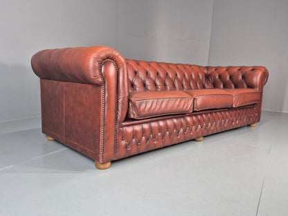 3 Seater Chesterfield Sofa Red Leather Studded Vintage EB11021 VCHE1