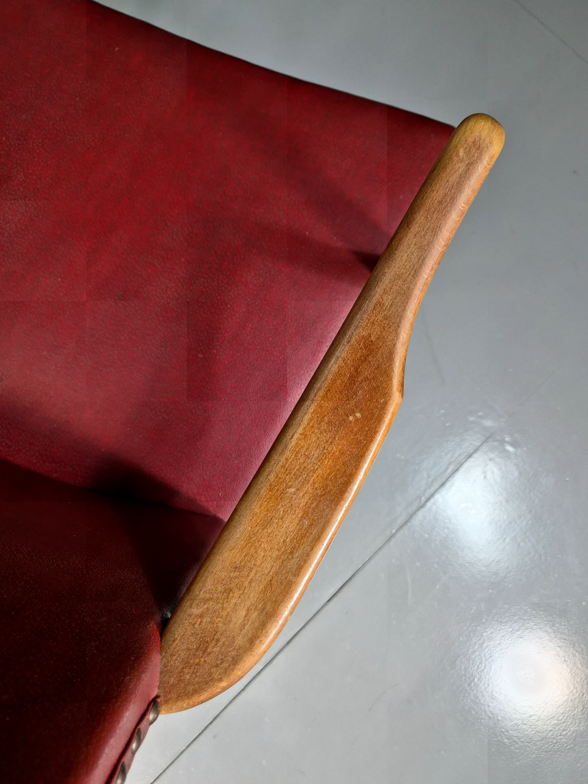 Vintage Elbow Chair Beech Frame Red Vinyl 1950s Retro MCM EB7329 MDIN6