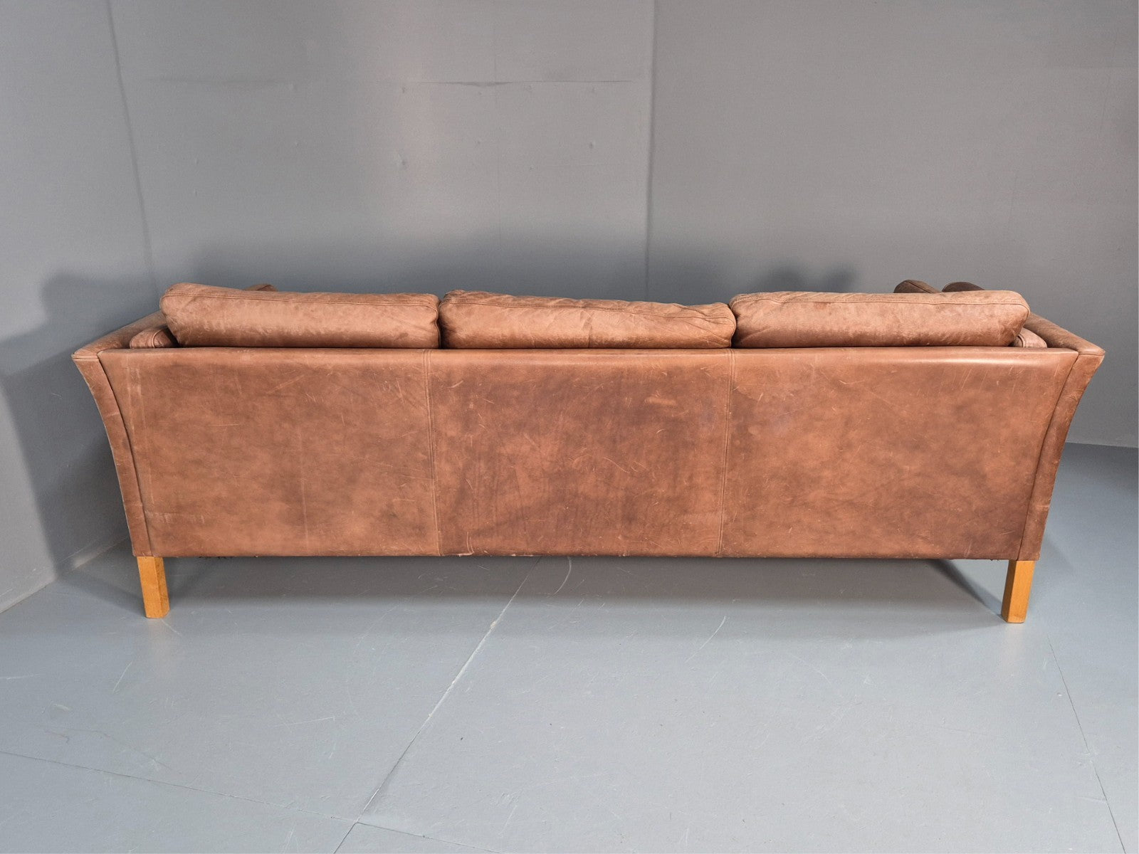 Retro Three Seater Sofa Brown Leather Danish Mid Century Design 70s EB10106 M3SS17