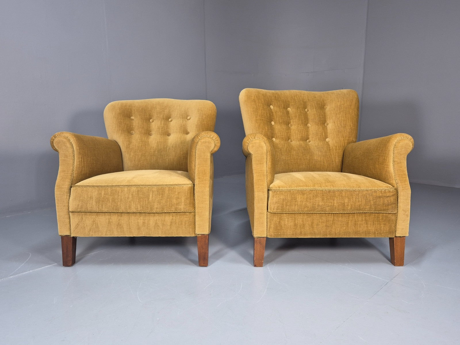 2 Art Deco Cottage Chairs Vintage Danish Gold Velour  1940s   EB10737 VCLO2