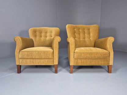 2 Art Deco Cottage Chairs Vintage Danish Gold Velour  1940s   EB10737 VCLO2
