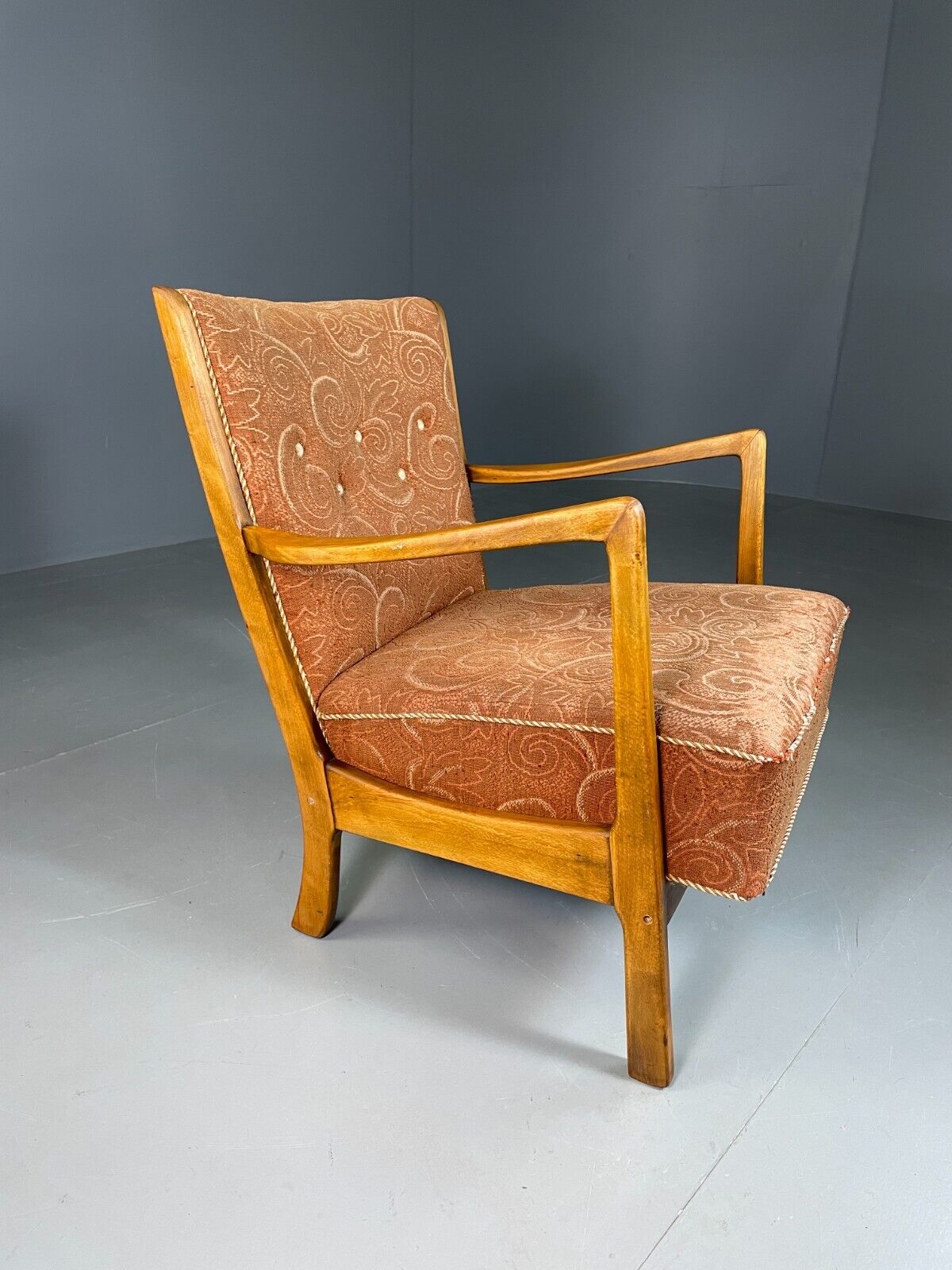 Vintage Danish Lounge Chair Beech Frame Floral Moquette Retro MCM EB6955 MNOR - UKDK FURNITURE
