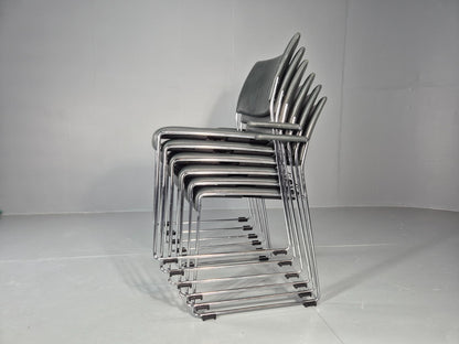 6 Leather Stacking Chairs Brunner Linos Dark Green Chrome Modern EB11735 MSTA7