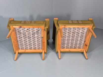 2 1970s Danish Lounge Chairs Green Wool Oak Details Retro Quality EB11408 MNOR17