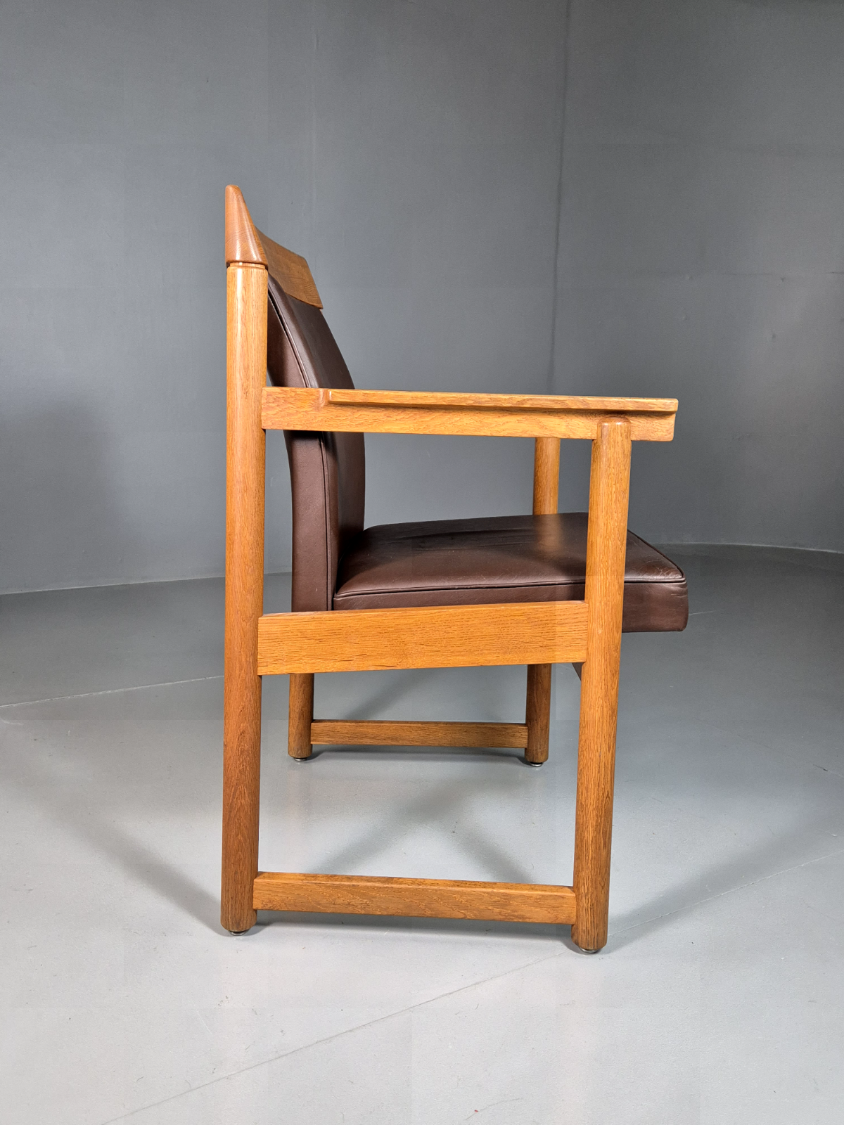 Vintage Swedish Elbow Chair Brown Leather Oak Frame Lundquist MCM EB7069 MNOR - UKDK FURNITURE