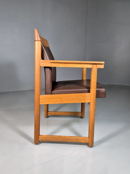 Vintage Swedish Elbow Chair Brown Leather Oak Frame Lundquist MCM EB7069 MNOR - UKDK FURNITURE
