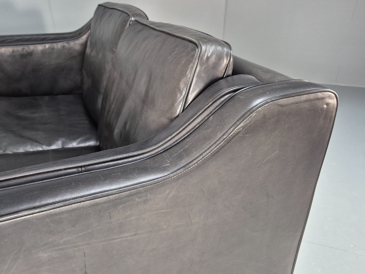 Vintage Stouby Eva Two Seater Sofa Black Leather Mogensen 1980 EB10111 M2SS19