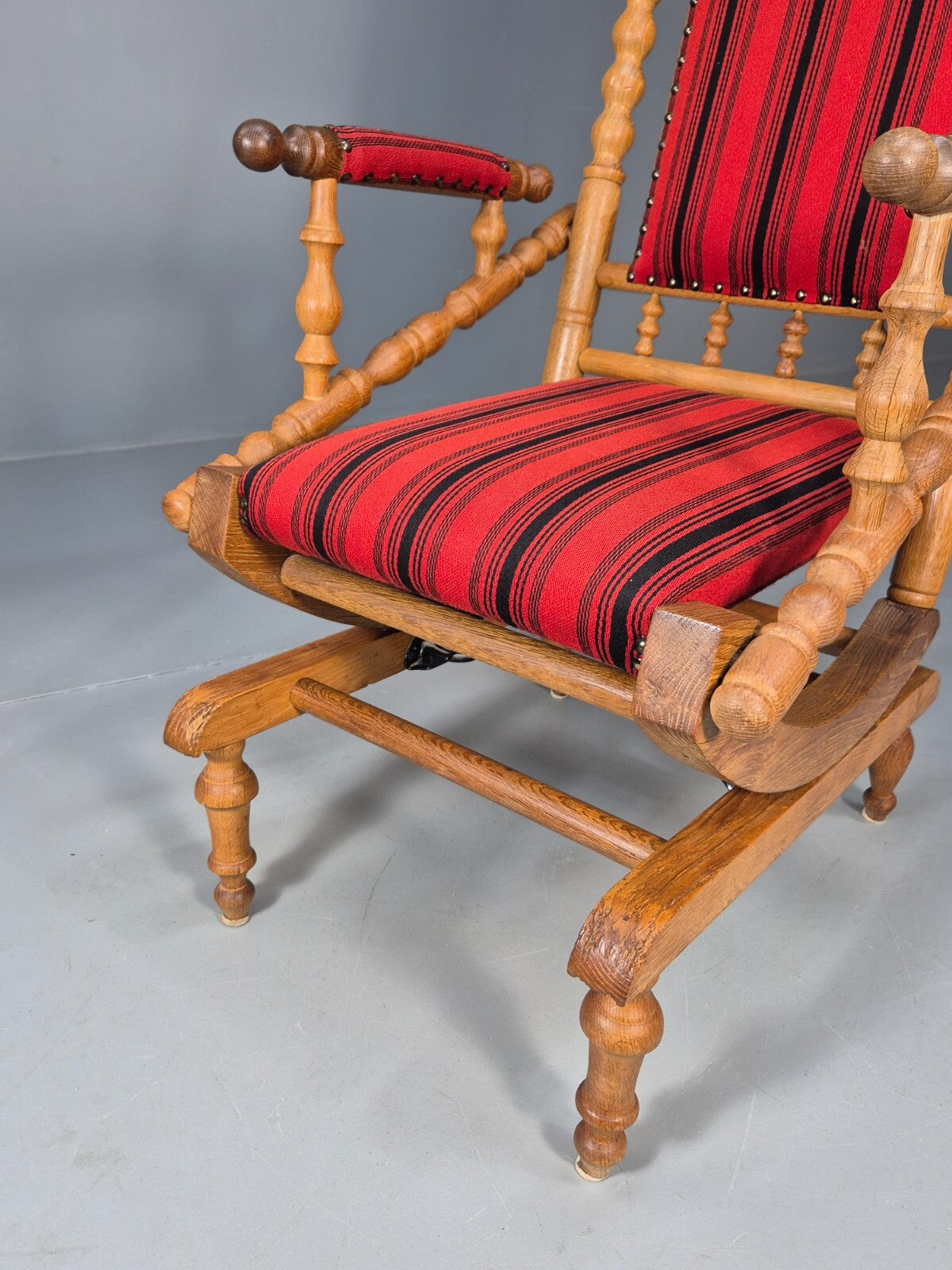 Vintage Danish Rocking Chair Oak Frame Red Stripe American Style EB9375 VCAR - UKDK FURNITURE