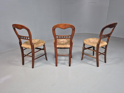 3 Vintage Dining Chairs Floral Seats Walnut Frame Balloon Victorian EB8182 VDIN - UKDK FURNITURE