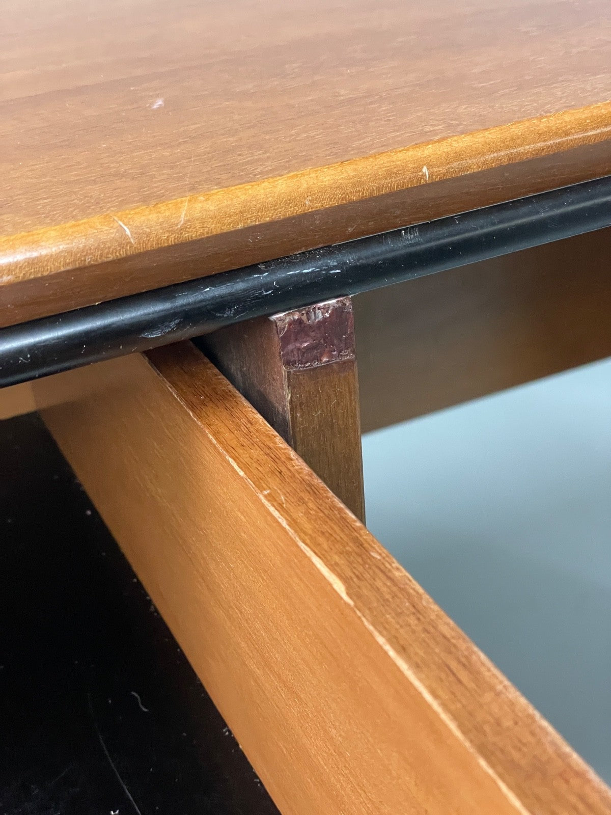 Vintage 1980s Cherry Desk Three Drawers Ball Feet Post Modern EB11058 MWOO15