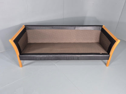 Vintage Stouby 3 Seat Sofa Danish Black Leather Beech End 1980s EB10556 M3SS9