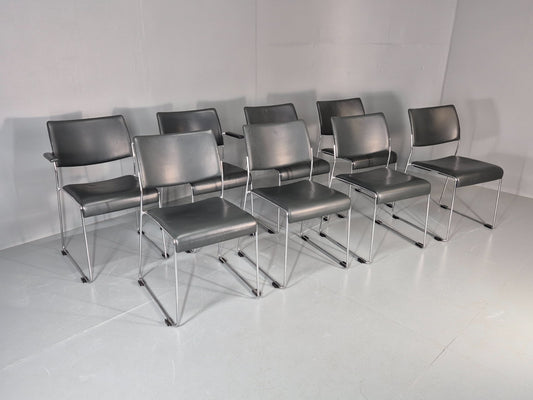 8 Leather Stacking Chairs Brunner Linos Dark Green Chrome Modern EB11733 MSTA0