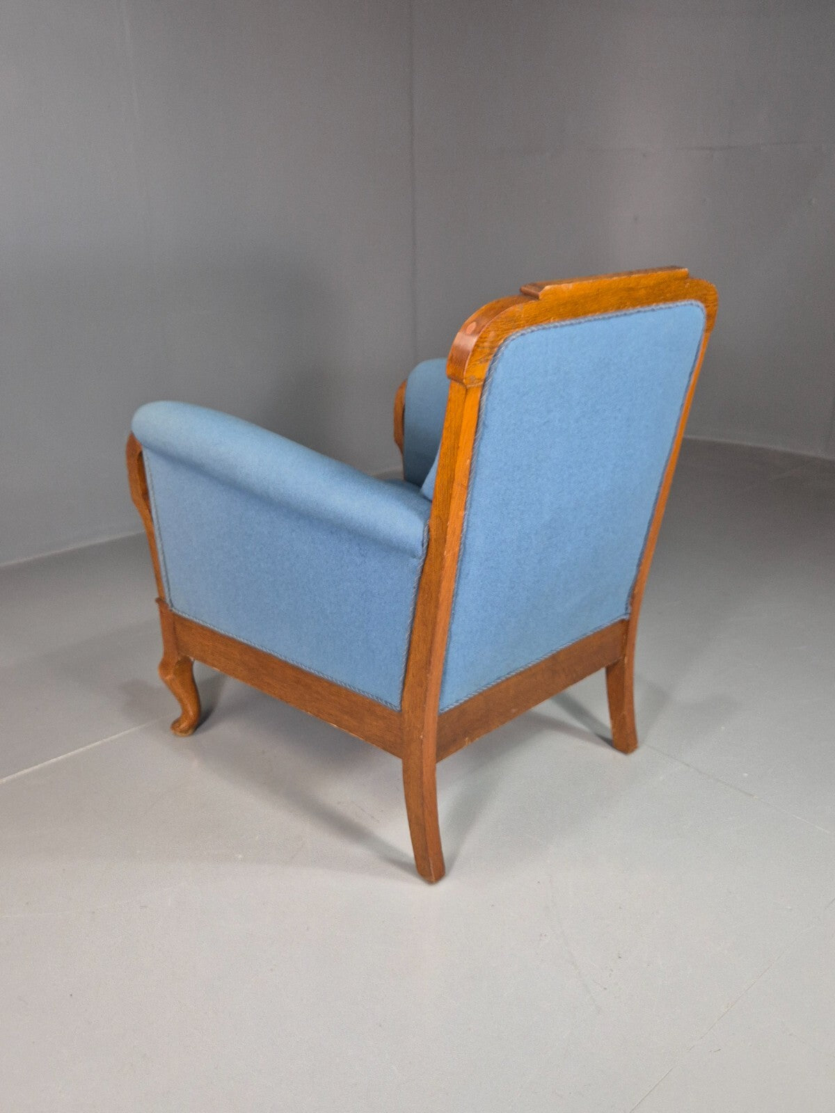 Vintage Danish Lounge Chair Blue Cloth Oak Frame 1900s Antique VCLO EB781312