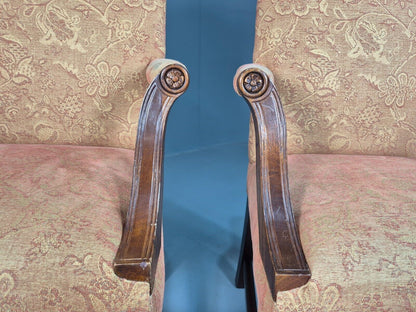 2 Vintage Lounge Chair Peach Floral Cotton Georgian Style 1980 Repro EB8215 VCLO - UKDK FURNITURE