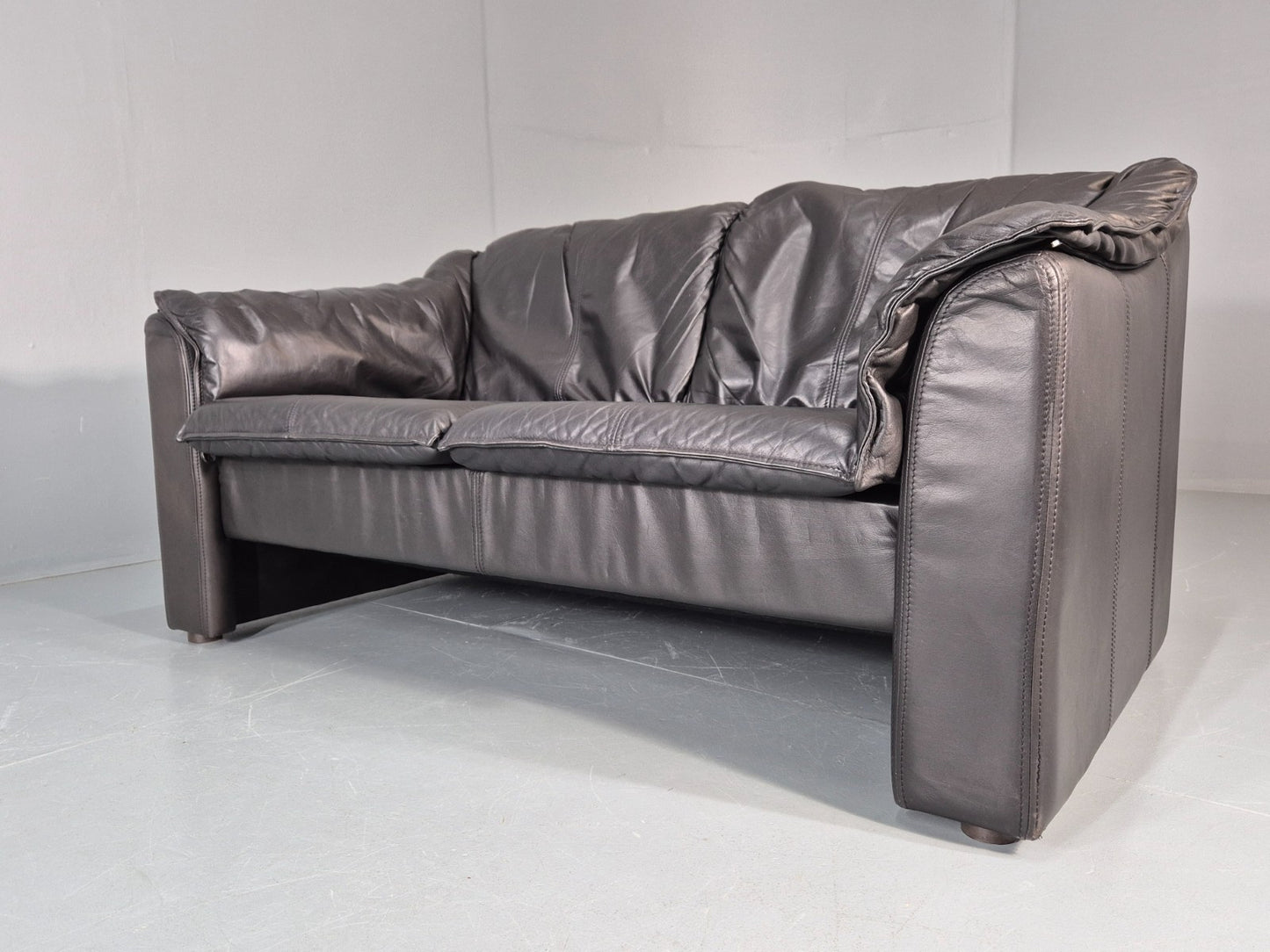 Vintage Thams Two Seater Sofa Black Leather 1980s Retro  EB11254 M2SS17