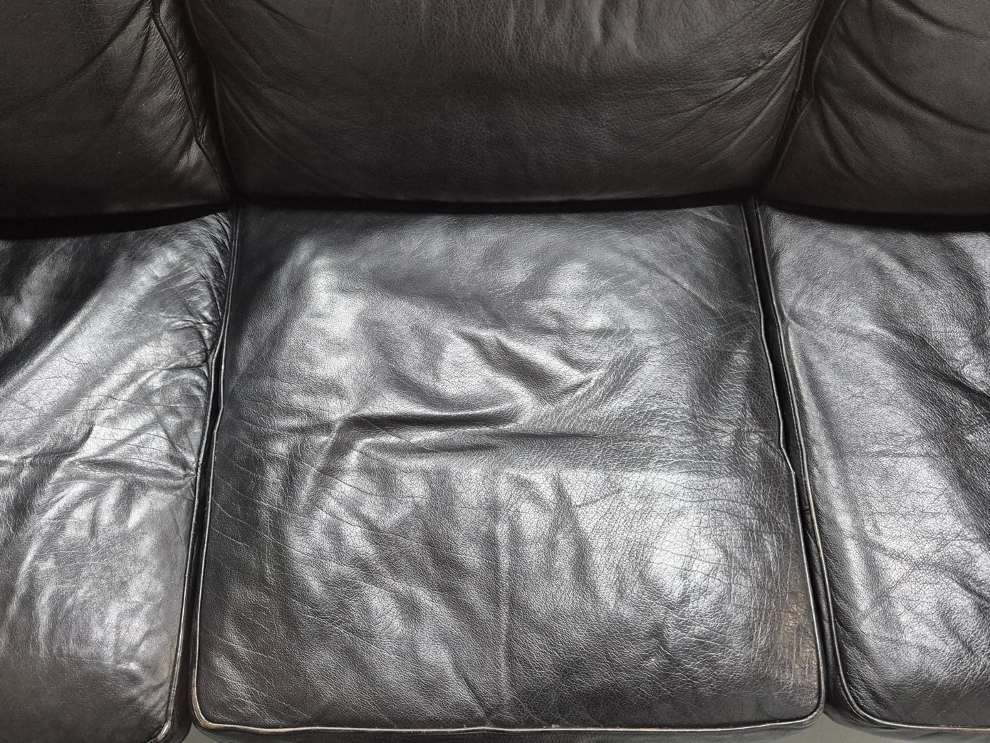 Mid Century Three Seater Sofa Vintage Danish Black Leather Retro EB10114 M3SS21