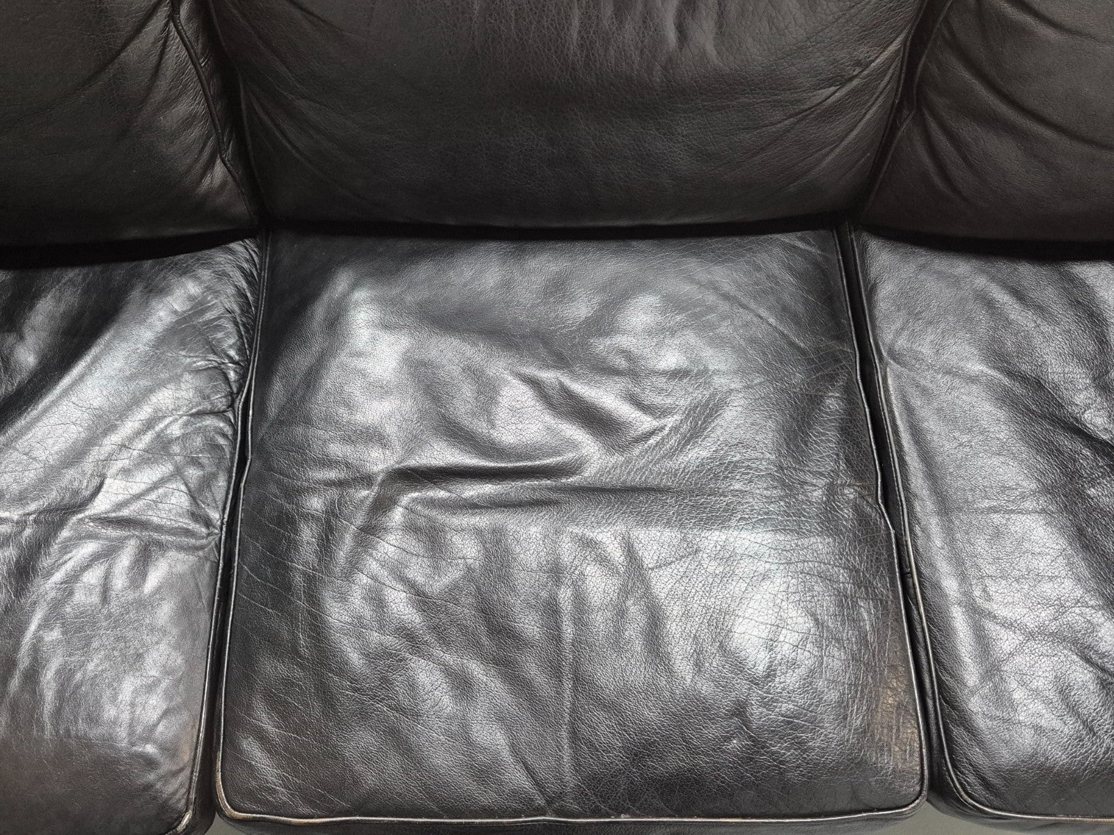 Mid Century Three Seater Sofa Vintage Danish Black Leather Retro EB10114 M3SS21