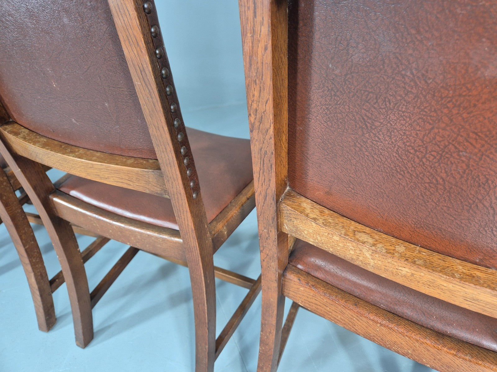 4 1930s Dining Chairs Oak and Rexine British EB11010 VDIN11