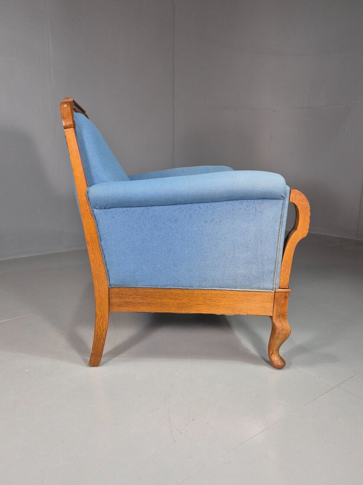 Vintage Danish Lounge Chair Blue Cloth Oak Frame 1900s Antique VCLO EB7813 - UKDK FURNITURE