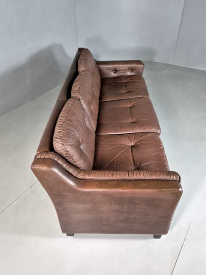 Vintage Danish 3 Seat Sofa Brown Leather 1970s Retro MCM EB6986 M3SS - UKDK FURNITURE