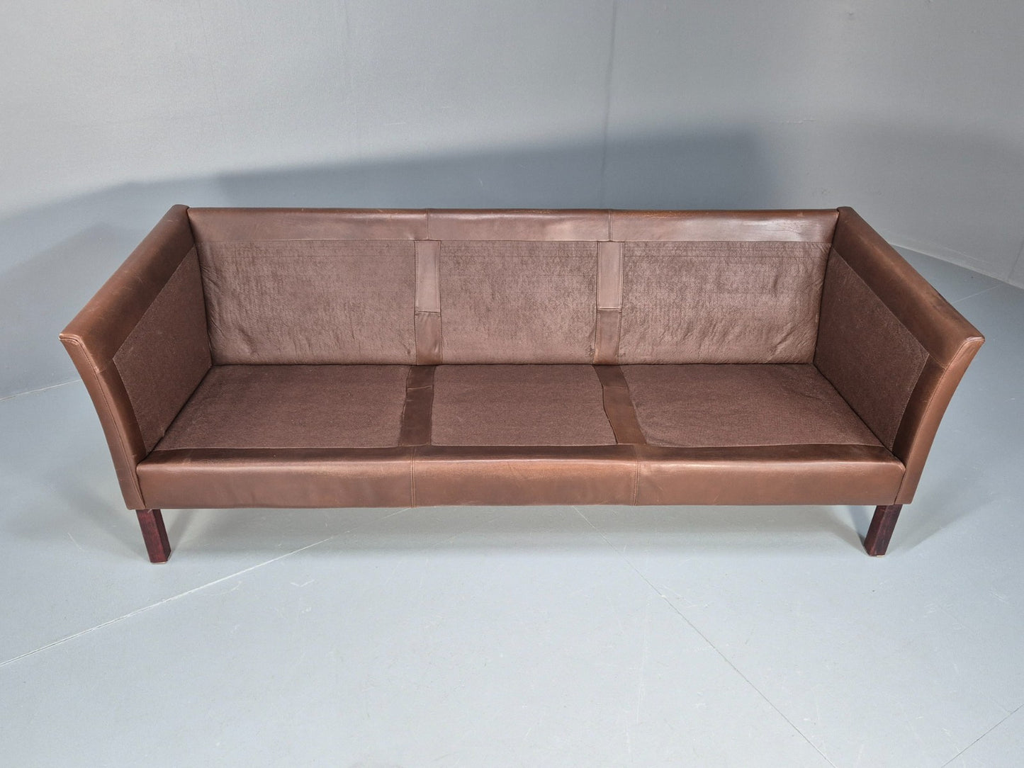 Mid Century Retro Settee Three Seater Brown Leather Vintage Denmark EB10081 M3SS10