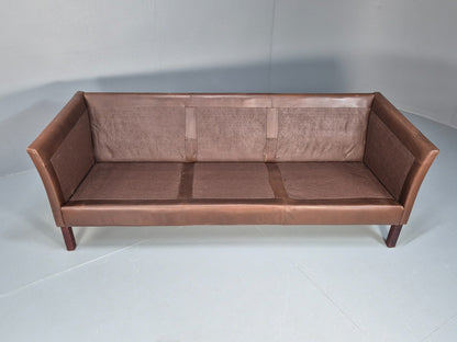 Mid Century Retro Settee Three Seater Brown Leather Vintage Denmark EB10081 M3SS10