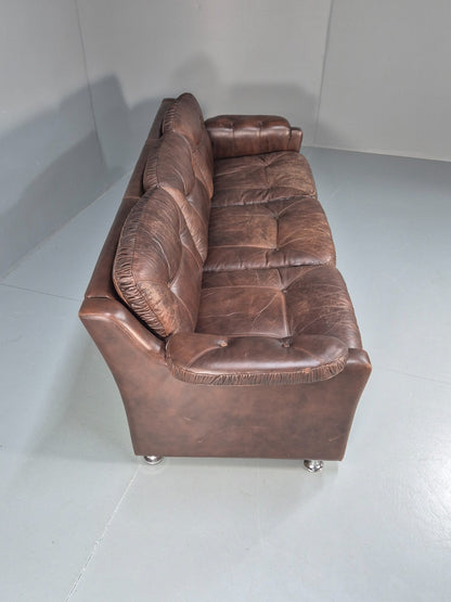 1970s Three Seat Retro Sofa Danish Brown Leather Vintage  EB10687 V3SS13