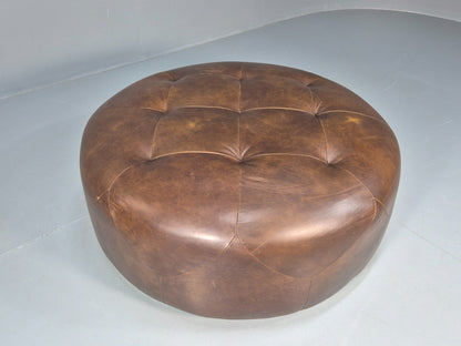 Extra Large`Vintage Footstool Circular Brown Leather Modern Retro EB10706 MFOO12