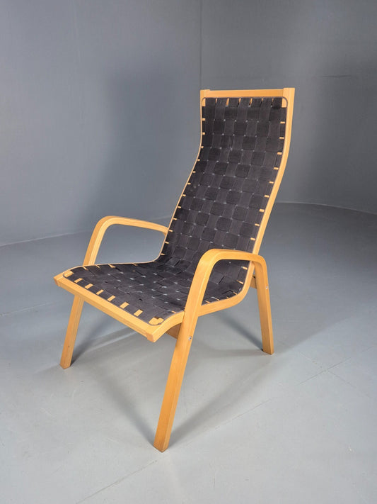 Vintage Danish Lounge Chair Black Canvas Bentwood Aalto Style Retro EB8516 MBEN - UKDK FURNITURE