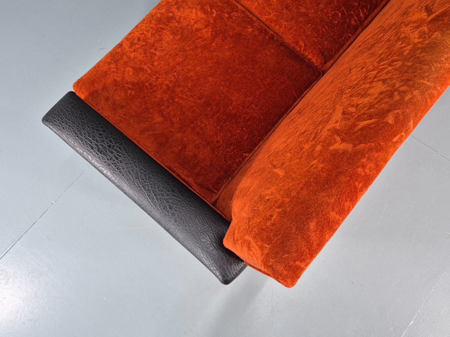 Vintage 3 Seater Sofa Vinyl Orange Velour 1960s Retro Mid Century EB11333 M3SS19