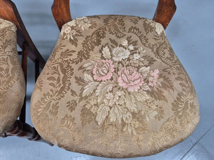 3 Vintage Dining Chairs Floral Seats Walnut Frame Balloon Victorian EB8182 VDIN - UKDK FURNITURE