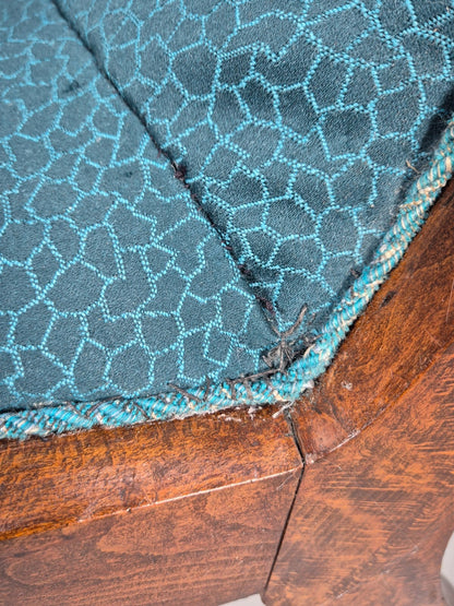Antique Danish Oak Armchair Blue Pattern Fabric Vintage Design EB9625 VCLO - UKDK FURNITURE