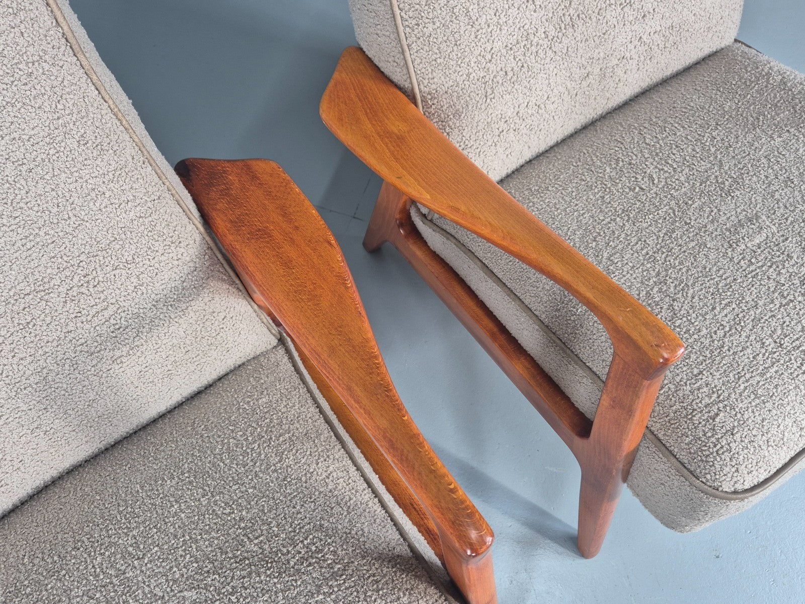 2 Vintage Mid Century Lounge Chairs Teak Frames New Upholstery  EB11086 MNOR14