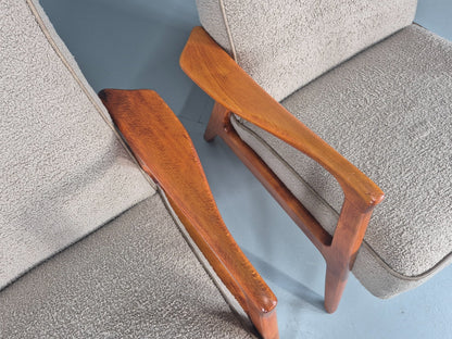 2 Vintage Mid Century Lounge Chairs Teak Frames New Upholstery  EB11086 MNOR14