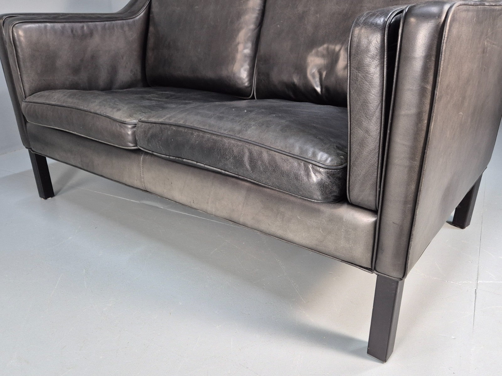 Vintage Stouby Eva Two Seater Sofa Black Leather Mogensen 1980 EB10111 M2SS20