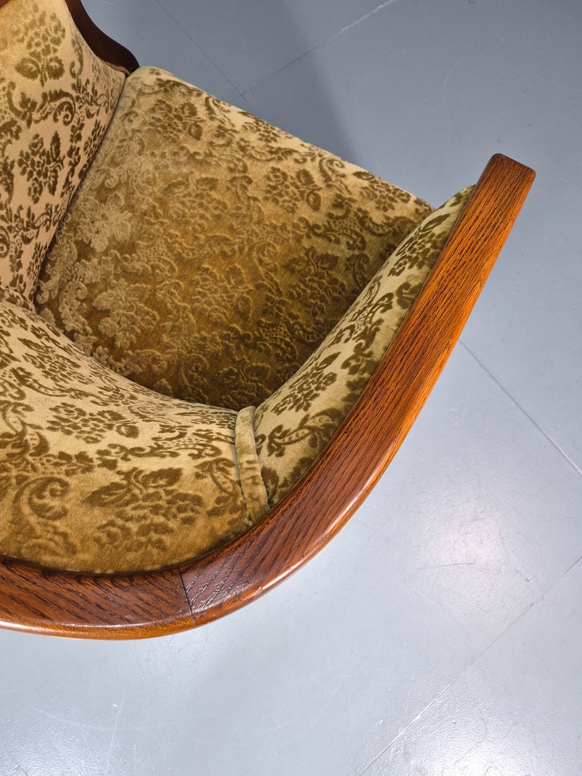 Art Deco Tub Chair Danish Vintage Gold Moquette Tassels Oak Frame  EB10753 VCLO8