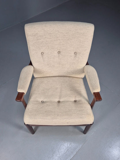 Vintage Danish Lounge Chair Beige Wool Wood Frame 1970s Retro EB8539 MNOR - UKDK FURNITURE