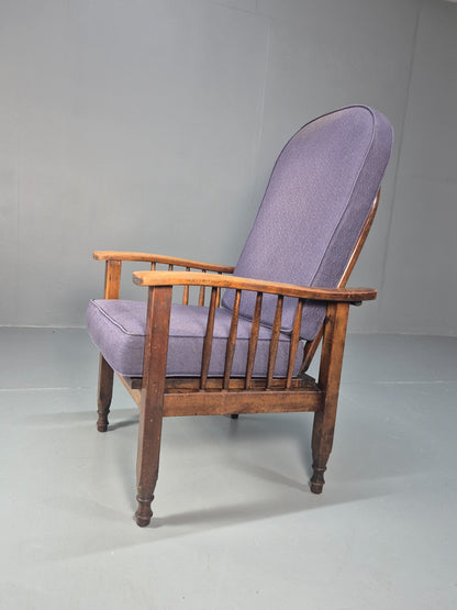 Antique Oak Wheel Back Folding Chair Purple upholstery 1900s EB10629 VCAR1