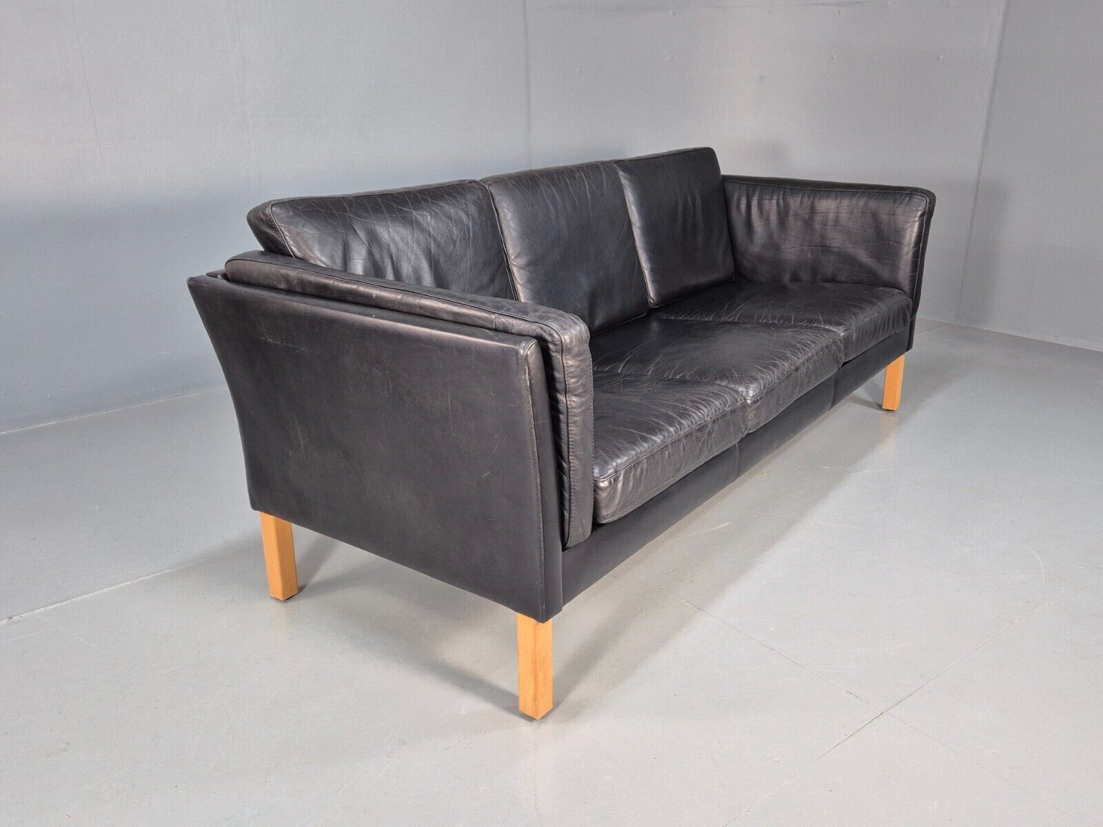 Vintage Danish 3 Seat Sofa Black Leather Mid Century Shape Retro MCMEB2838 M3SS - UKDK FURNITURE