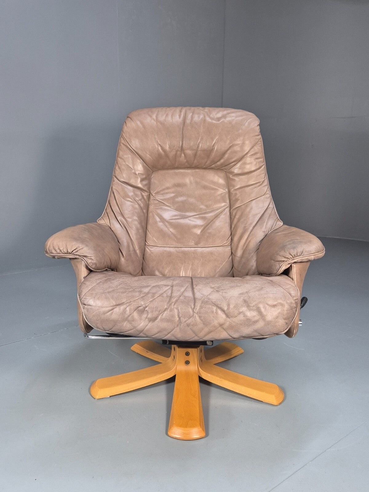 Vintage Danish Swivel and Recline Lounge Chair Beige Leather 1980s EB8889 MSWI - UKDK FURNITURE