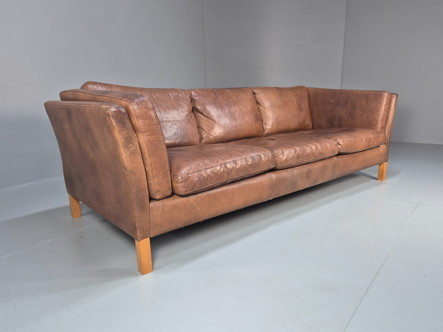 Mid Century Three seater Sofa Brown Leather Vintage Danish 1970s EB10077 M3SS0
