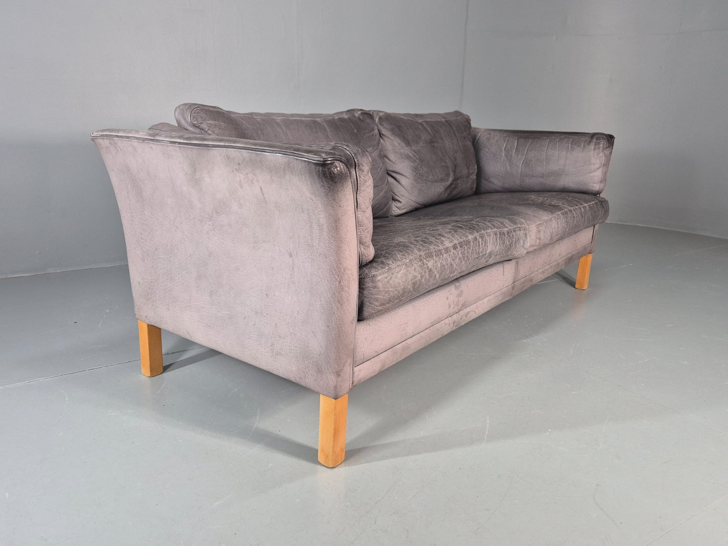 Vintage Mogens Hansen 2.5 Seat Settee Grey Leather 1980s Retro EB11645 M3SS13