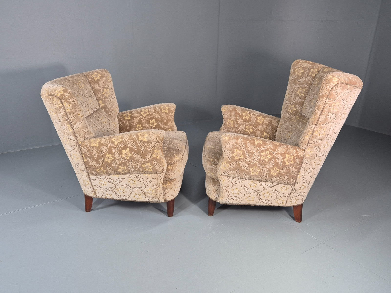 2 1950s Lounge Chairs Mid Century Danish Floral Moquette Retro  EB11318 MNOR8