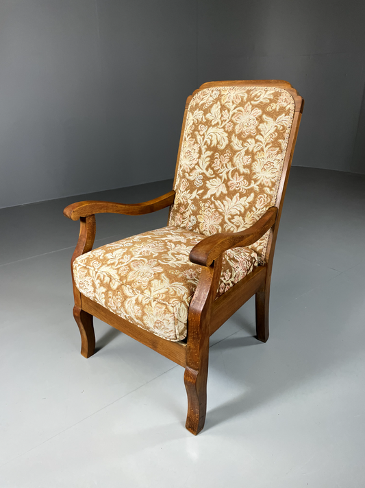 Danish Vintage Beech Framed Open Armchair With Floral Seat, Retro EB5675 VCLO - UKDK FURNITURE